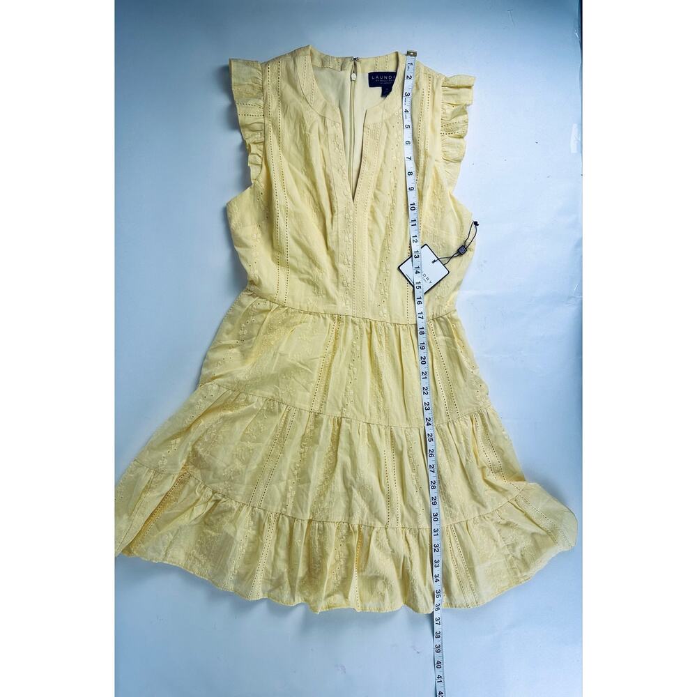 Laundry by Shelli Segal Butter Yellow Cotton Embroidered Eyelet Mini Dress 6 - Picture 9 of 10